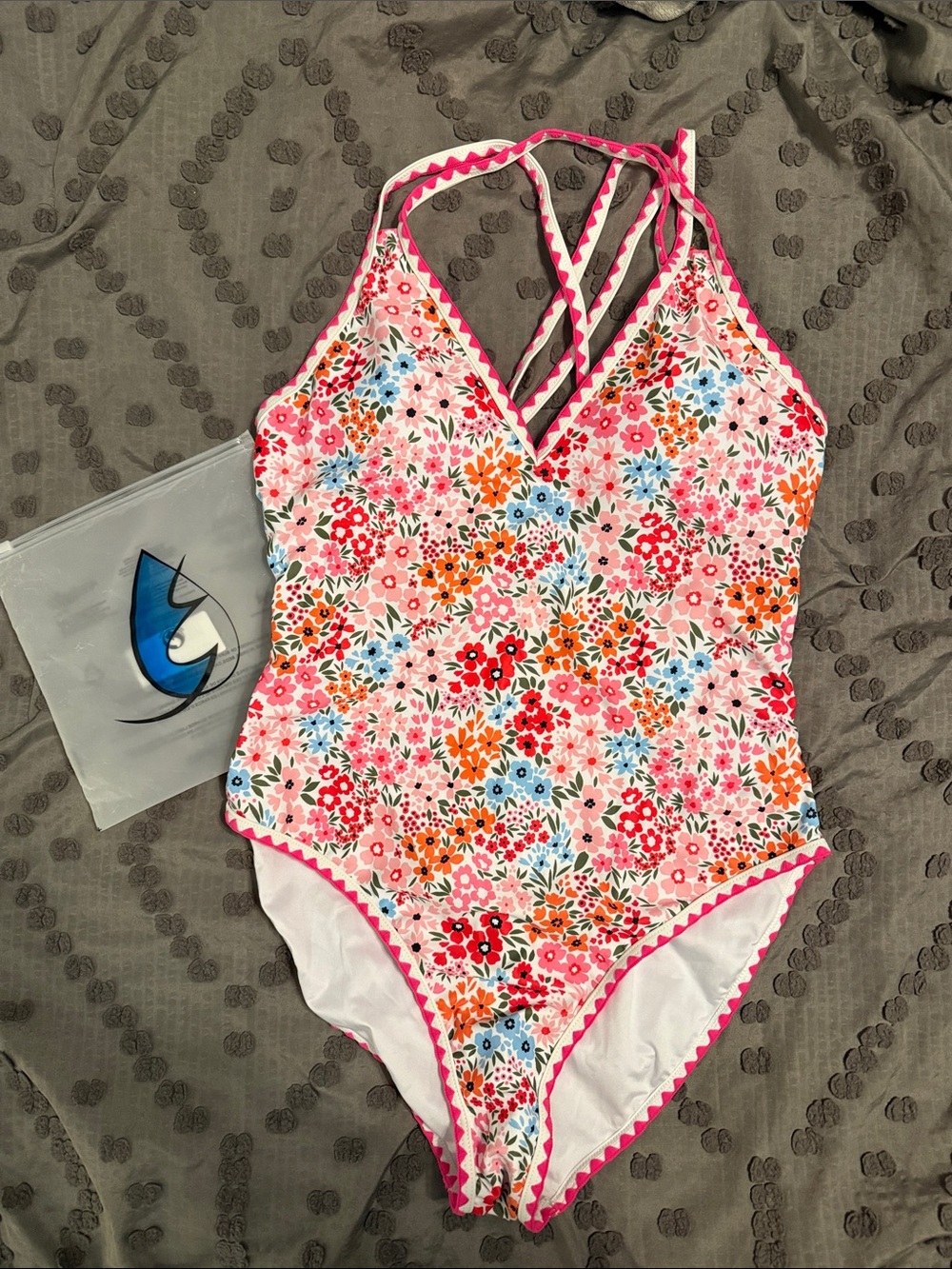 Women’s Floral One-Piece Swimsuit - Pink Multicolor. Size large. New.